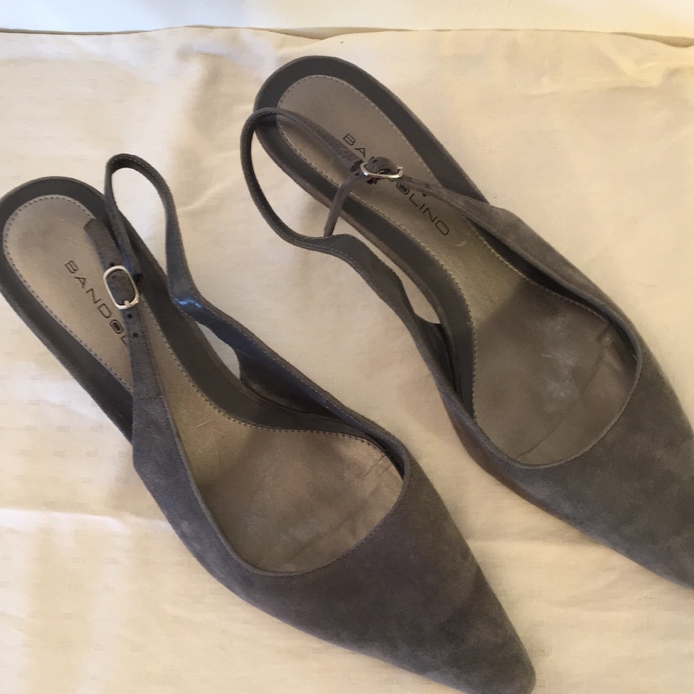 Gray suede sling backs
